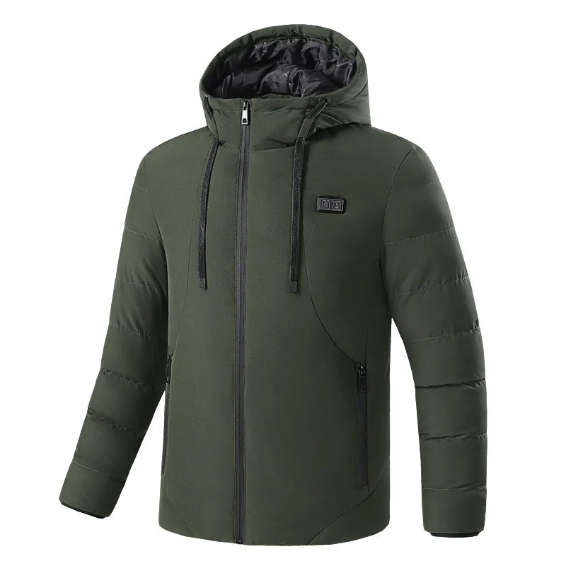 Women's 11-zone heated puffer jacket with hood for ultimate winter warmth & comfort.