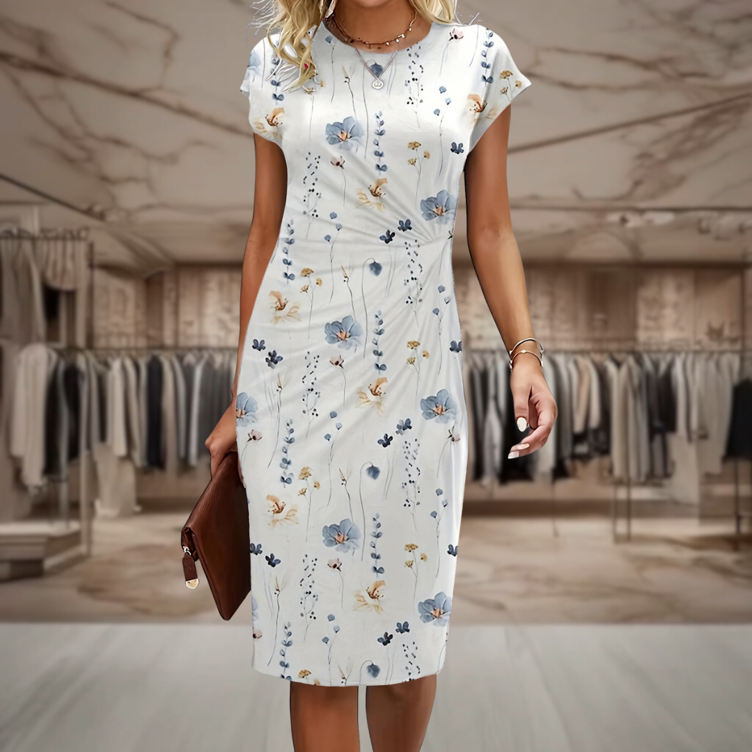 Women's adjustable wrap dress with V-neck & short sleeves. Flattering, comfortable style for everyday wear.