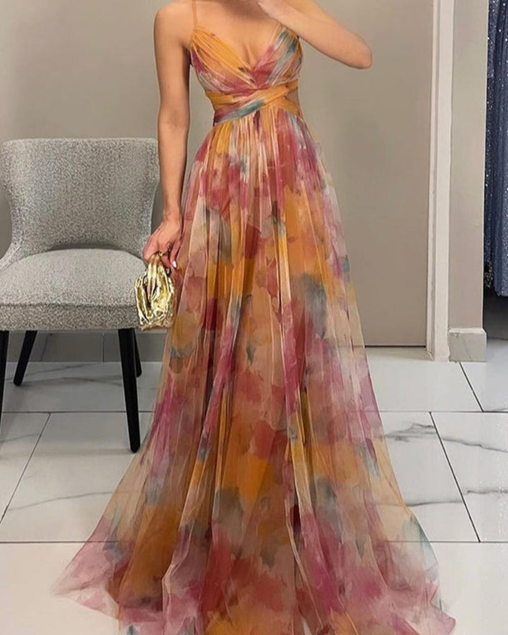 Women's alluring hollow out maxi dress with V-neck, ideal for summer parties & elegant vacation style.
