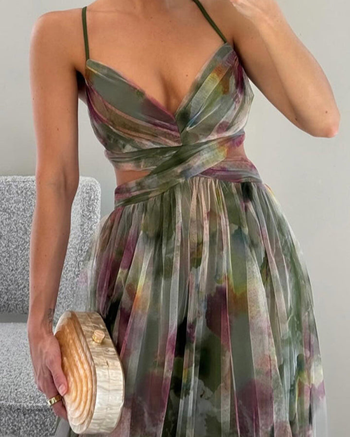 Stylish women's hollow out maxi dress, sleeveless with a flowing silhouette for summer parties, beach or resort.