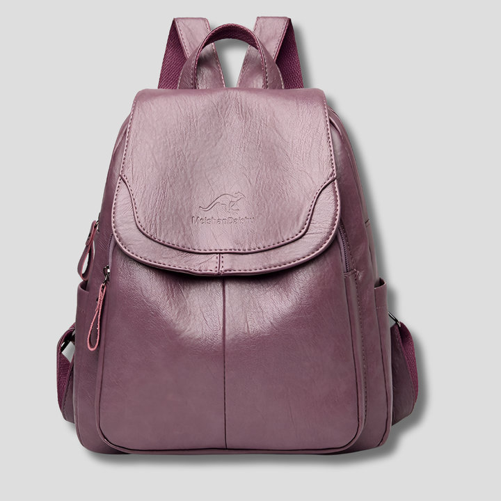 New style anti-theft leather backpack for women. Embossed detail, secure zipper, ideal for travel & daily use.