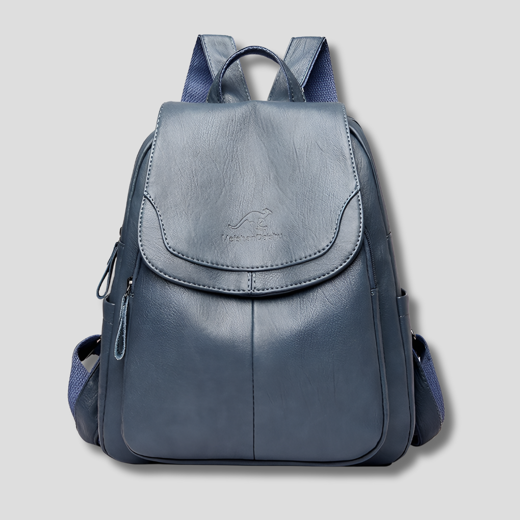 Stylish women's embossed leather backpack. A chic and secure fashion accessory for everyday elegance.