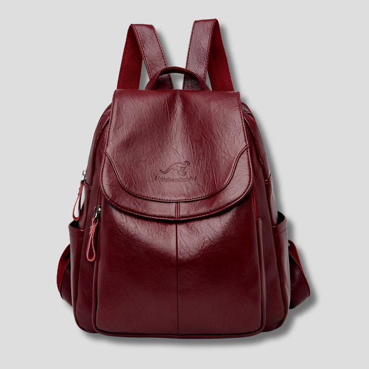 Organized women's daily anti-theft backpack. Embossed leather bag for secure and stylish commuting.