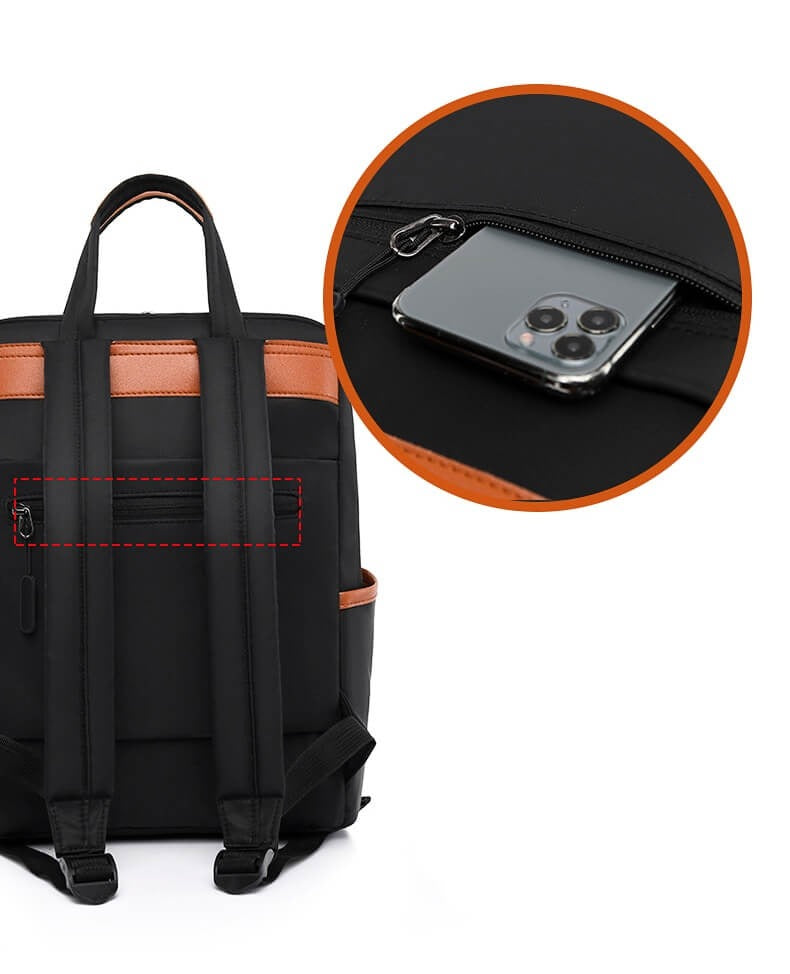 Black lightweight anti-theft travel backpack for women. Water-resistant Oxford material for secure daily use.