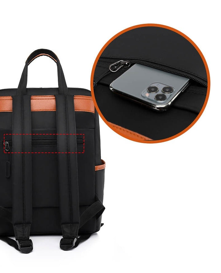 Black lightweight anti-theft travel backpack for women. Water-resistant Oxford material for secure daily use.