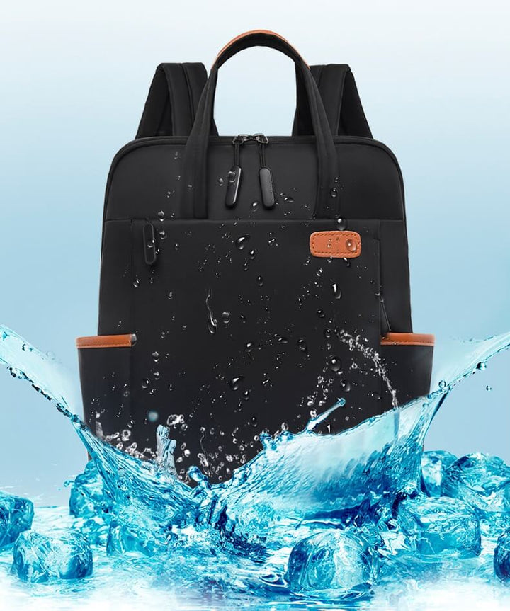 Grey water-resistant anti-theft backpack. Lightweight Oxford design, secure for women's travel & school.