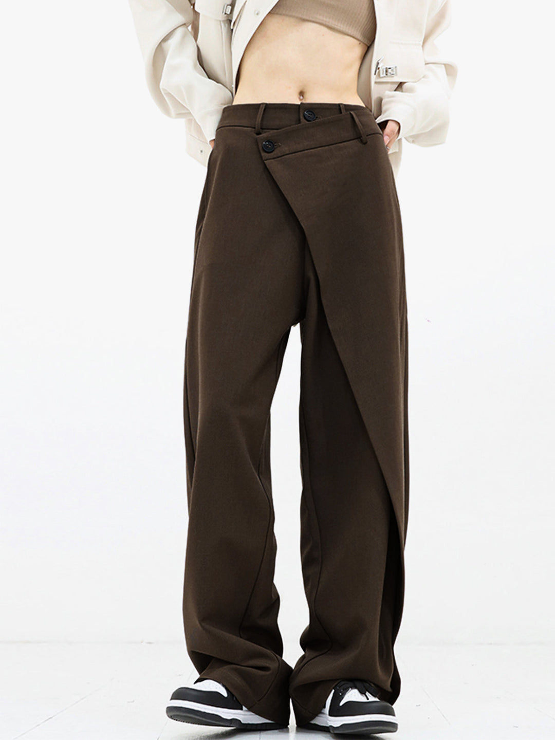 Women's relaxed fit asymmetrical trousers, chic, comfortable, and versatile, a must-have modern bottom.