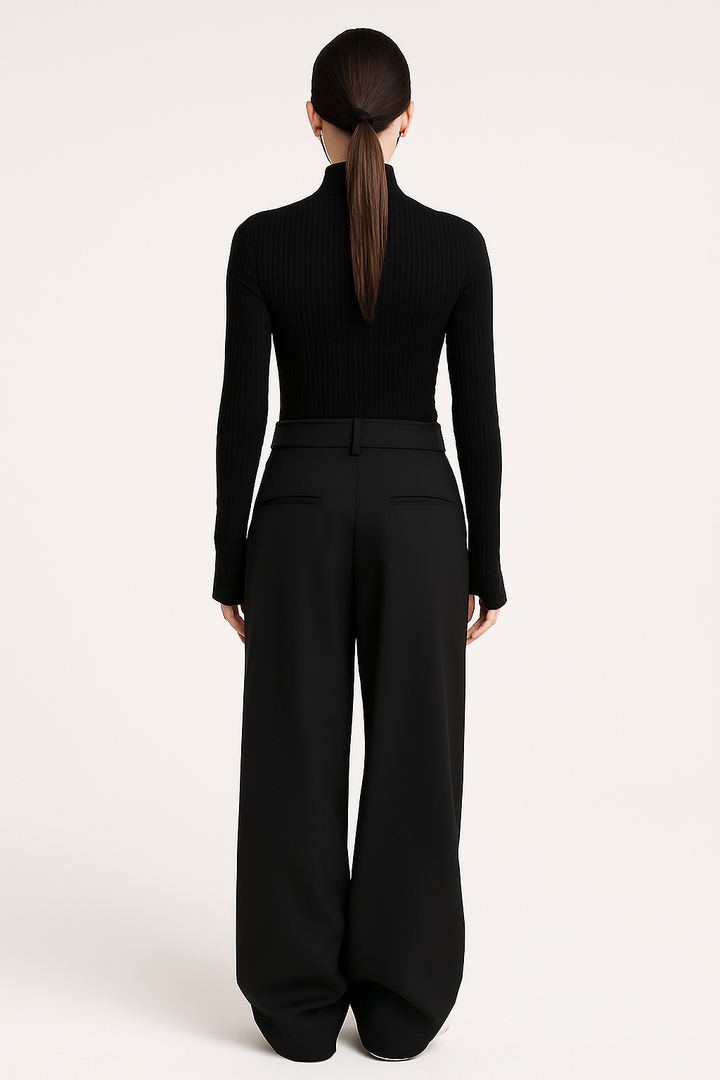 Comfortable women's relaxed fit trousers with a unique asymmetrical hem, ideal for modern fashion.