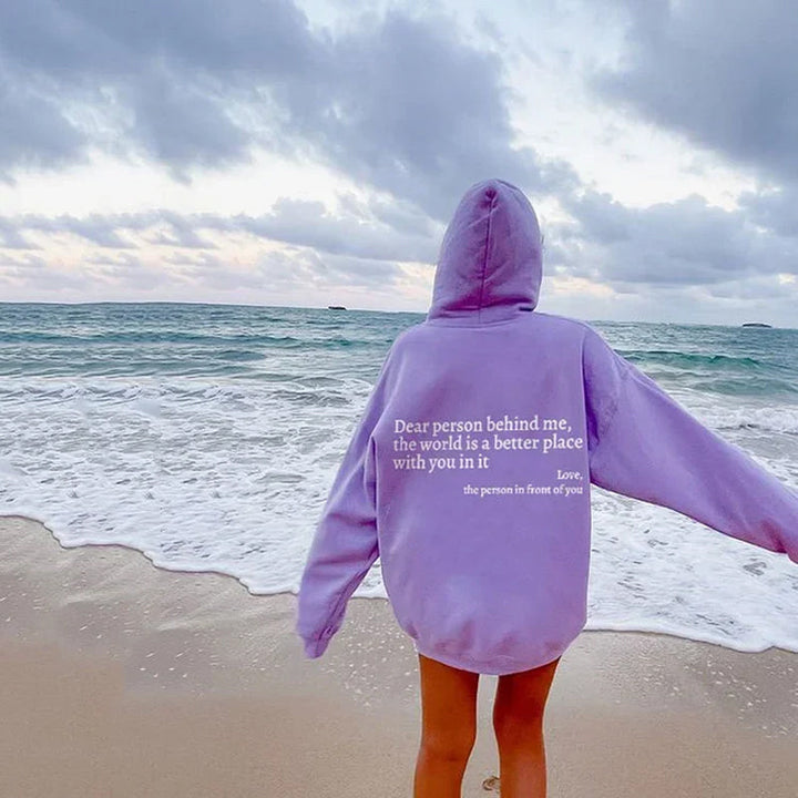 Women's uplifting Aurora graphic hoodie. Comfy casual pullover for spreading positivity & warmth.