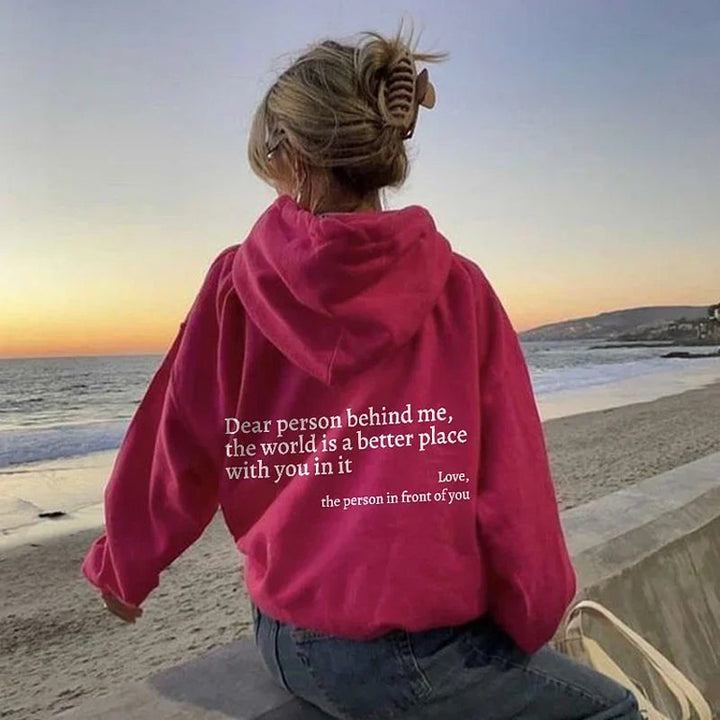 Comfortable women's Aurora graphic hoodie. Inspirational message pullover for winter warmth.