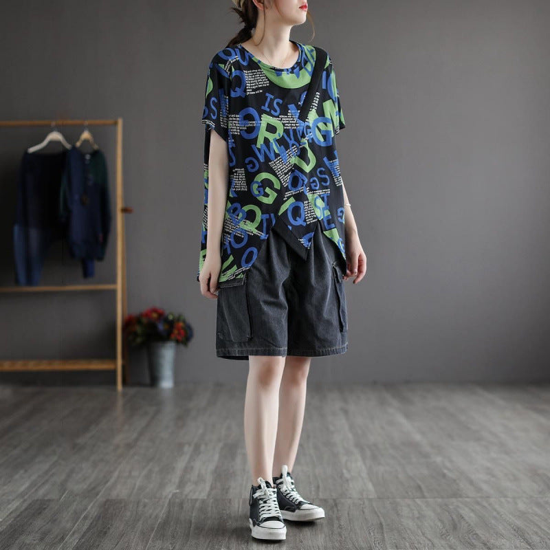 Women's relaxed fit baggy cargo jorts in a light wash denim, showcasing the comfortable wide leg design.