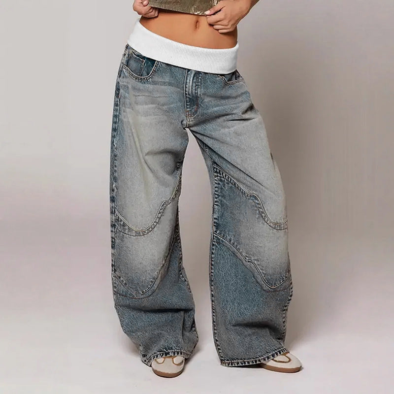Women's baggy wide leg jeans with a relaxed fit for comfortable, casual everyday wear.