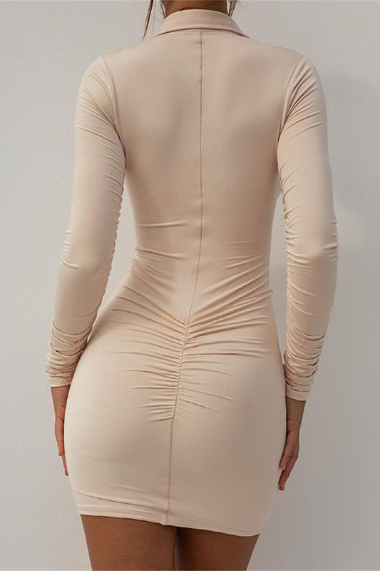 Stylish women's collared button-up midi dress. Fitted bodycon design, perfect smart casual or workwear fashion.
