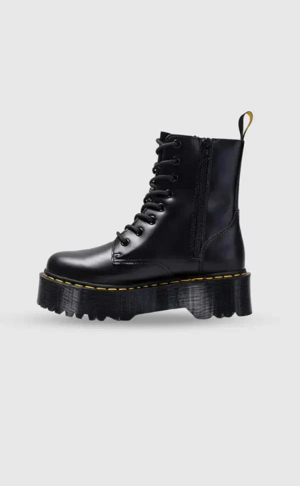 Stylish women's black chunky platform lace-up boots; versatile ankle fashion footwear for a bold, trendy look.