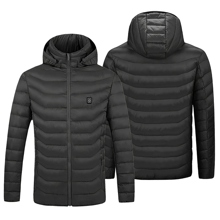 Durable women's heated puffer jacket, featuring a protective hood and full zip, designed for extreme cold weather.