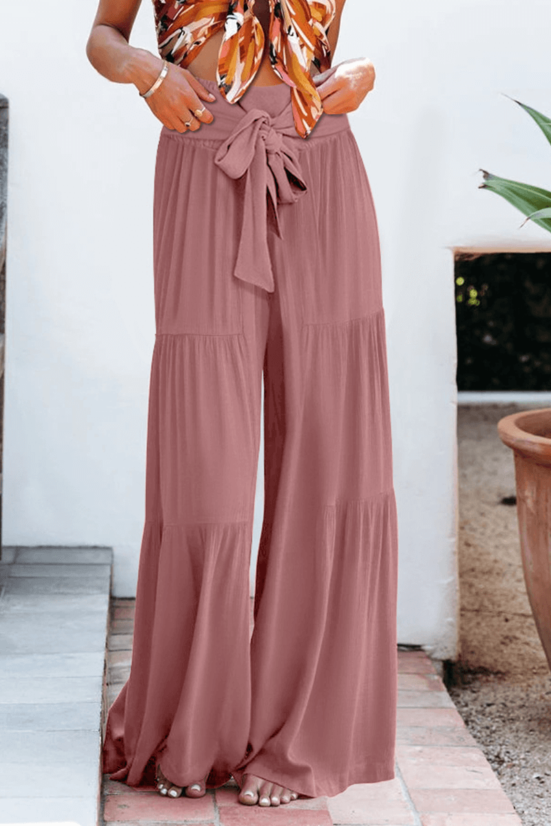 Women's black high waist wide leg pants, loose fit, comfortable & elegant style.