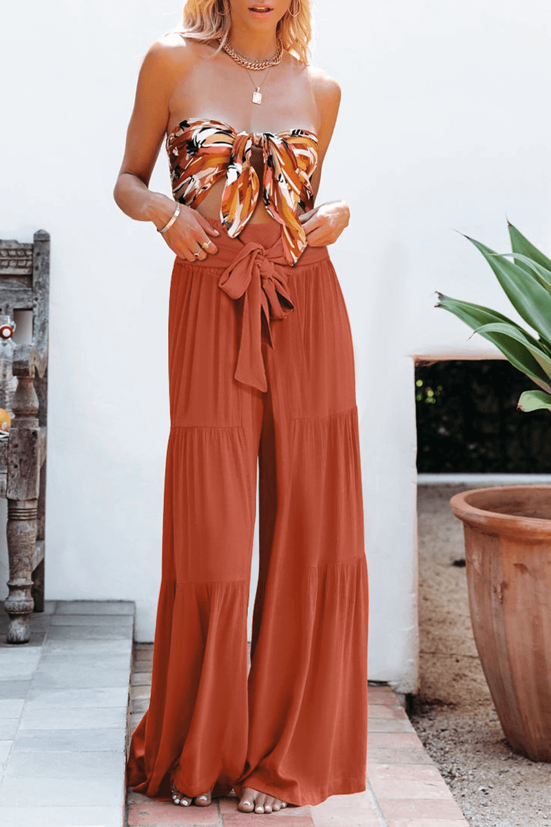Brown high waist wide leg pants for women, comfortable, flowy, great for fashion-forward looks.