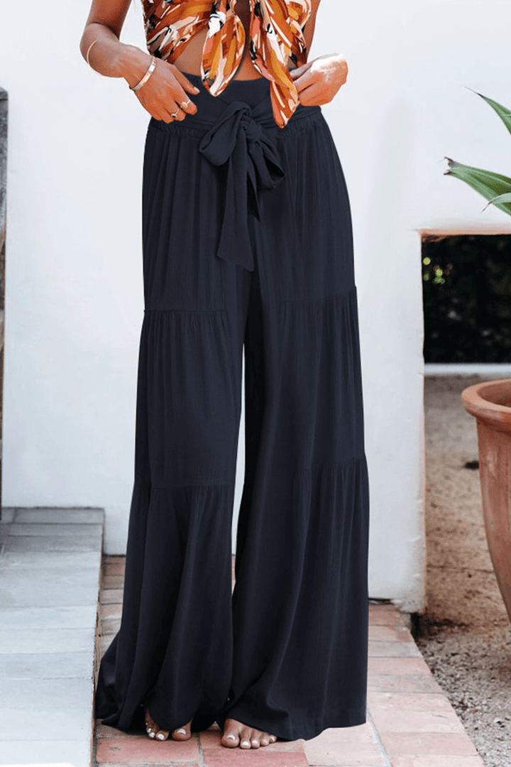 Casual high waist wide leg pants for women, offering a comfortable, flowy silhouette.