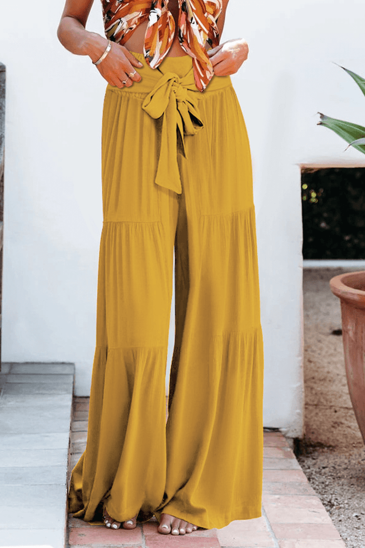 Fashionable women's high waist wide leg pants, loose fit, creating an effortless elegant look.