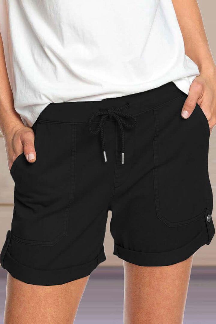 Comfortable women's breathable shorts, relaxed fit with drawstring, perfect for beachwear.