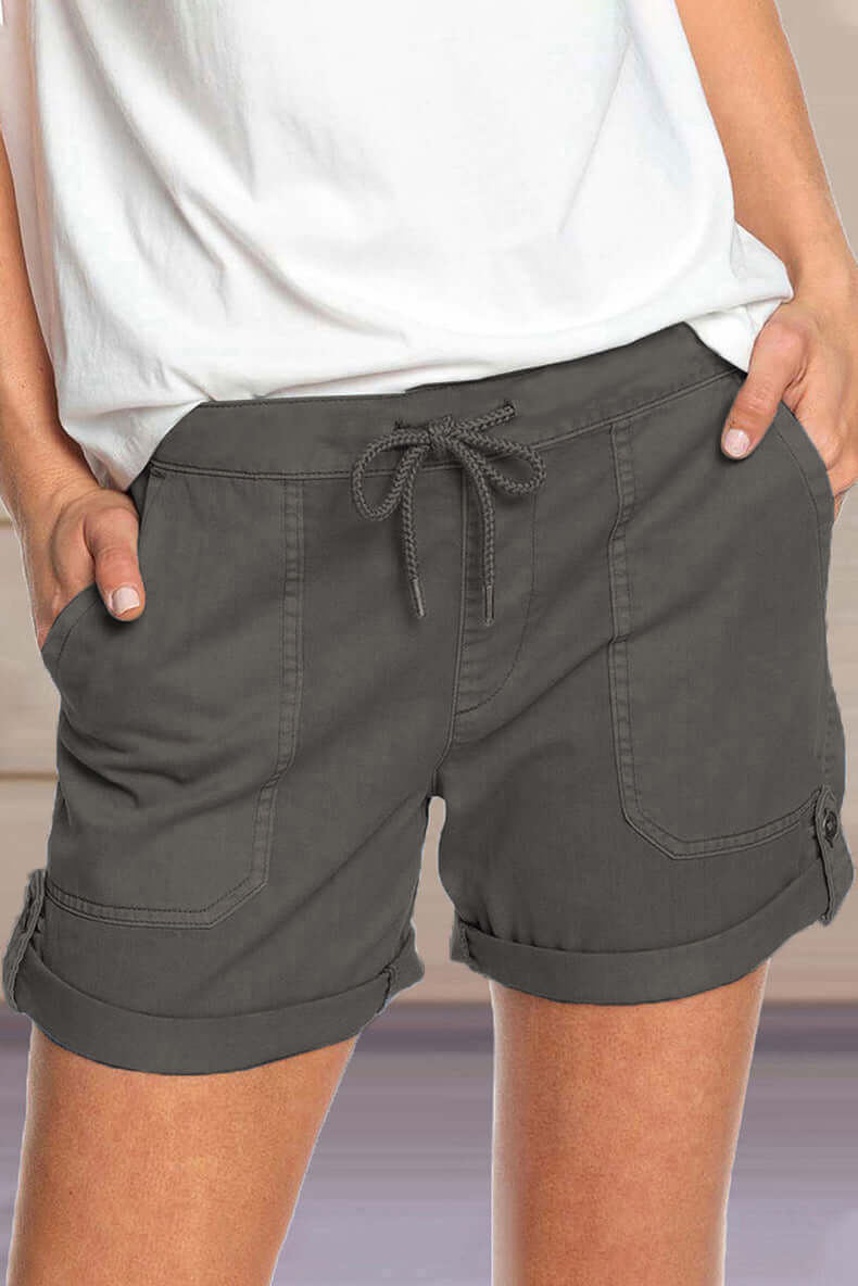 Women's comfortable drawstring shorts, relaxed fit, essential for casual summer and beach days.