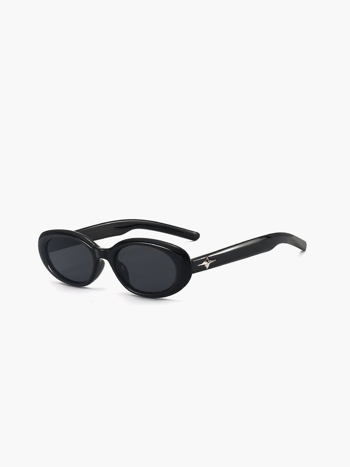 Women's black retro oval sunglasses, a stylish fashion accessory offering UV protection.