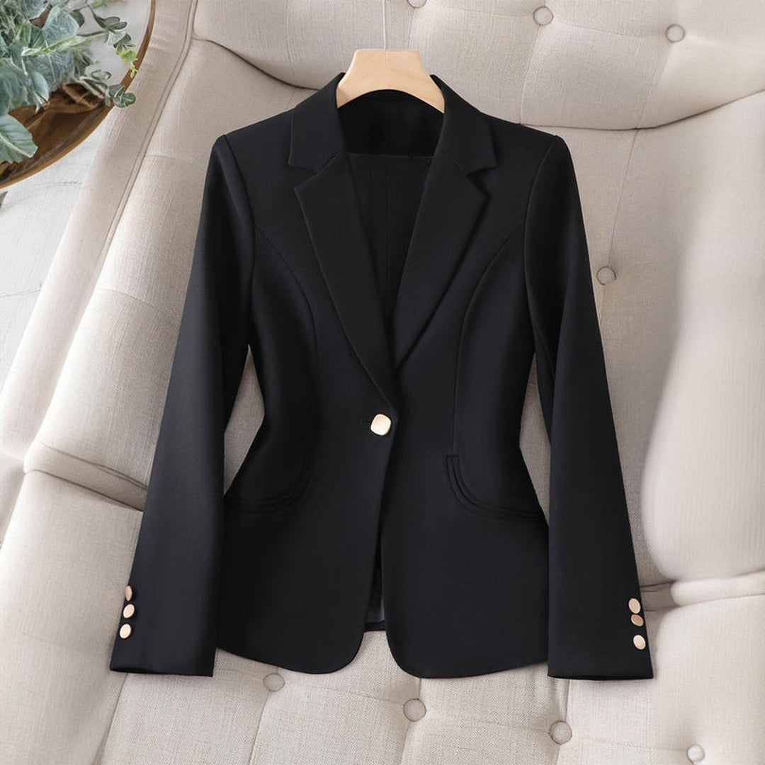 Fashionable women's business blazer. This slim-fit tailored jacket offers a sleek, professional silhouette.