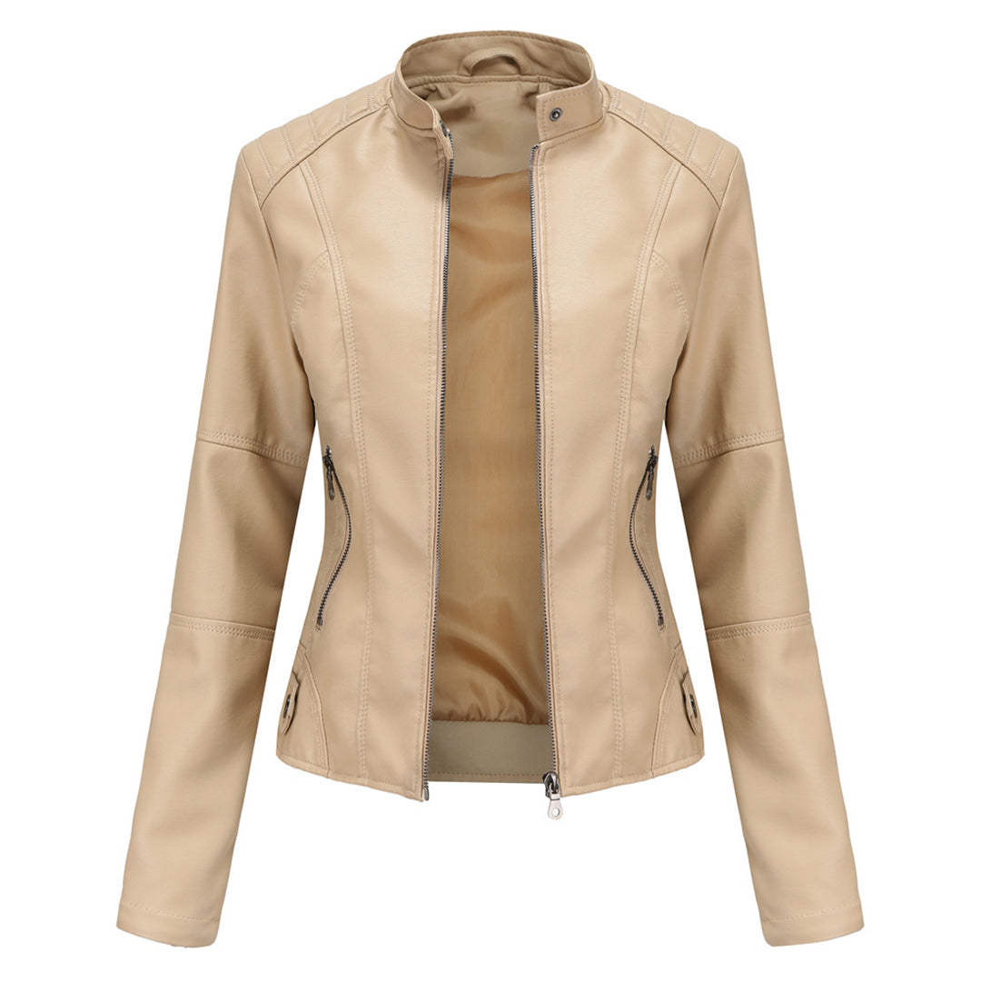 Women's black tailored leather jacket, slim fit for an elegant, versatile, and chic look.