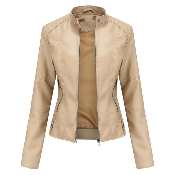 Women's black tailored leather jacket, slim fit for an elegant, versatile, and chic look.