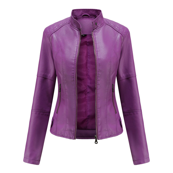 Elegant women's versatile tailored leather jacket, a chic slim-fit outerwear for fashion-forward style.