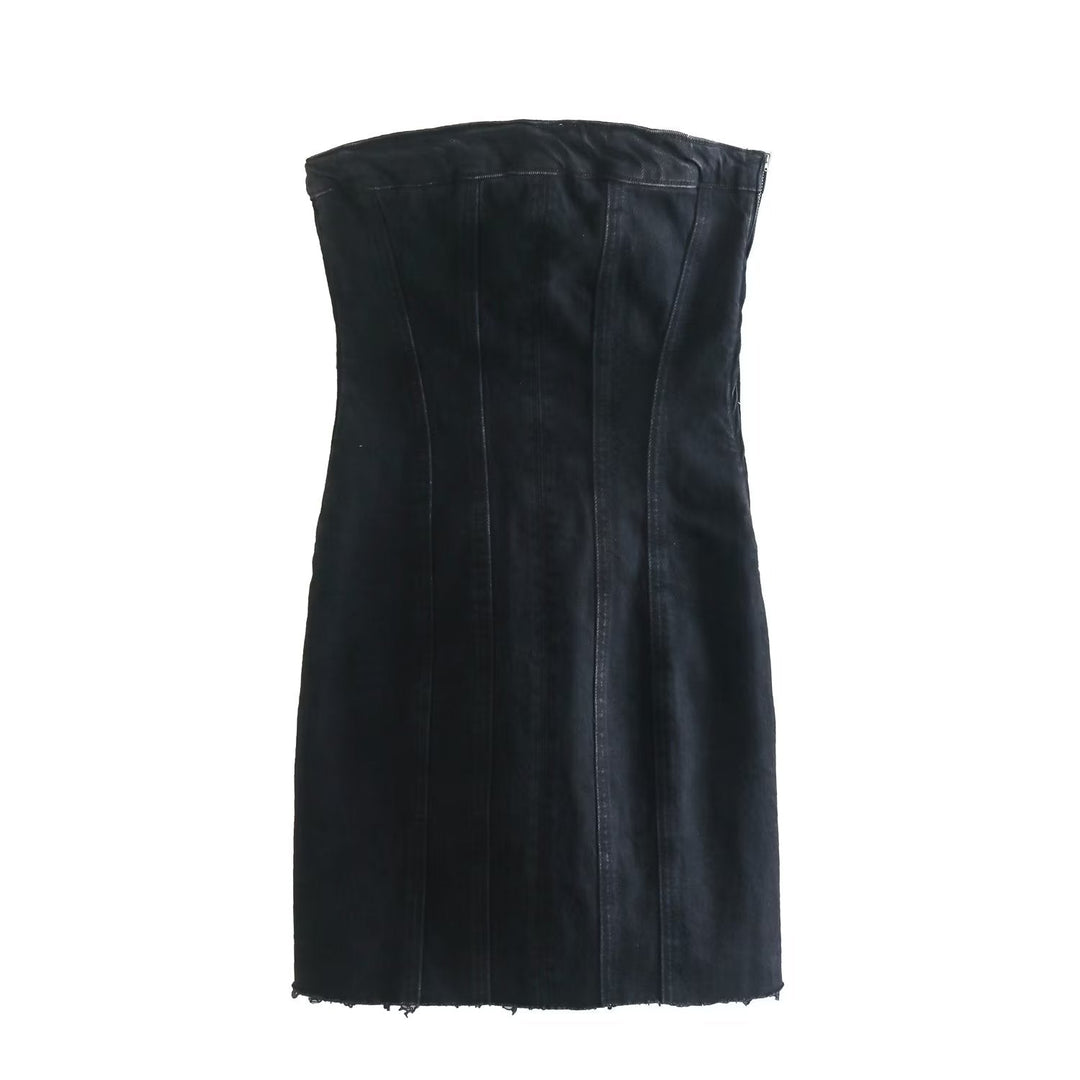 Chic women's Bobbie strapless denim mini dress, perfect for stylish summer looks.