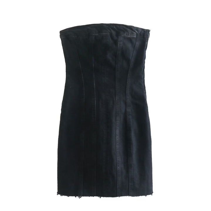 Chic women's Bobbie strapless denim mini dress, perfect for stylish summer looks.