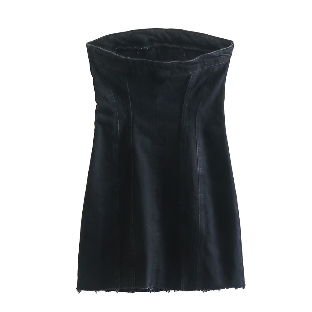 Women's summer Bobbie strapless denim mini dress, a chic and trendy choice.