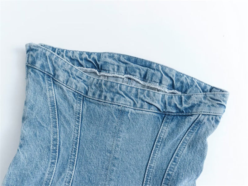 Women's Bobbie strapless denim mini dress, a must-have for summer fashion.
