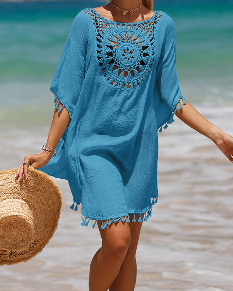 Bohemian chic women's cover-up. Flowy, one-size swimwear cover, perfect for beach or poolside apparel.