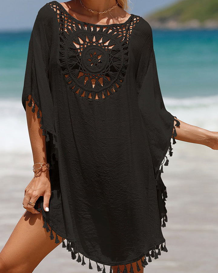 Chic women's boho cover-up for summer. Lightweight & flowy, makes elegant resort wear or a beach dress.