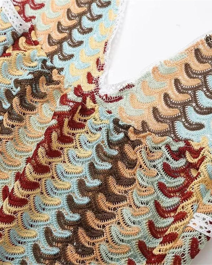 Relaxed fit women's boho crochet tunic dress, a versatile beige summer dress for beach or resort wear.