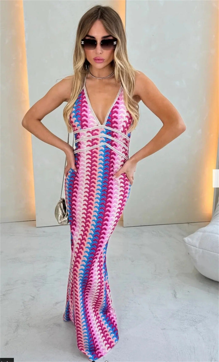 Women's stylish beige multi boho crochet tunic dress, perfect lightweight beach cover-up & summer resort wear.