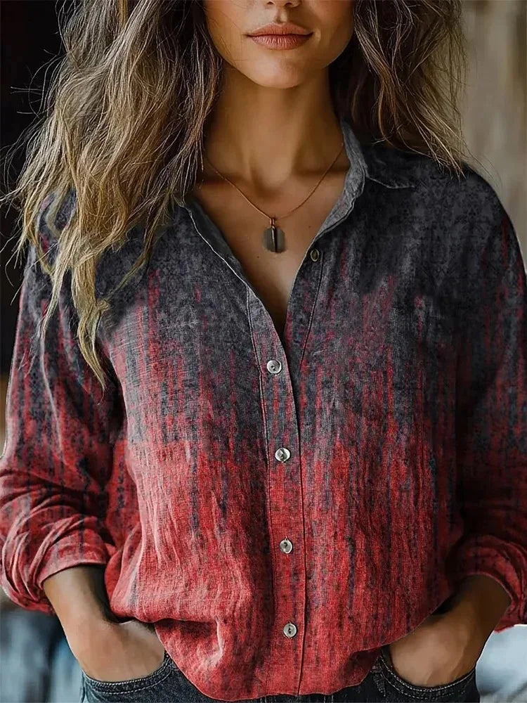 Women's long sleeve boho print blouse, button-up design. Casual floral top, perfect for ladies' everyday style.
