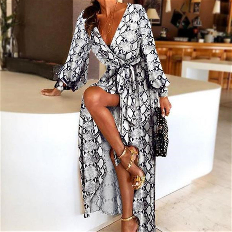 Feel elegant in this women's long sleeve boho wrap maxi dress, a stylish summer option with a slit.