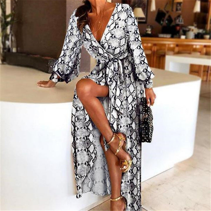 Feel elegant in this women's long sleeve boho wrap maxi dress, a stylish summer option with a slit.
