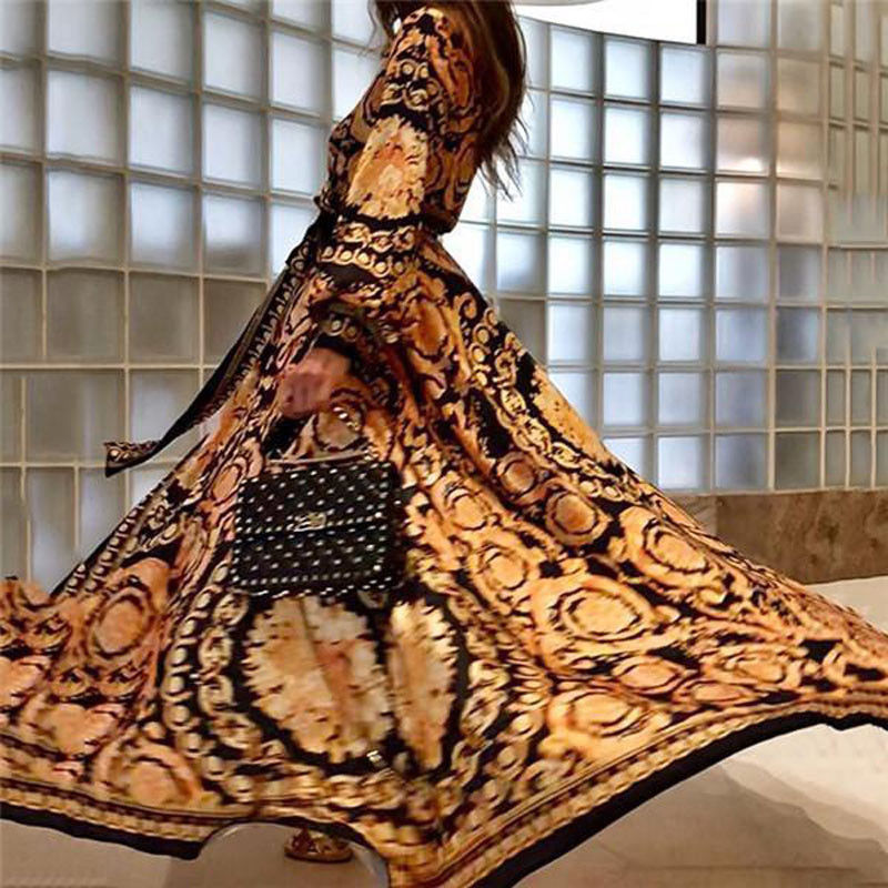 Casual women's summer dress: long sleeve boho wrap maxi with a chic side slit.