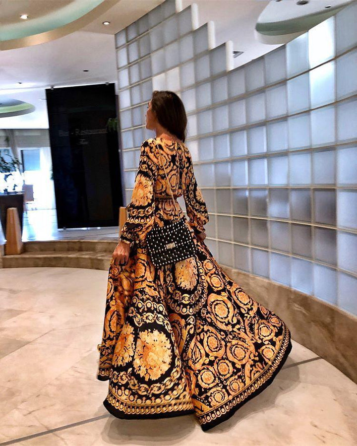 Beautiful women's boho summer dress, a long sleeve wrap design with a graceful slit.