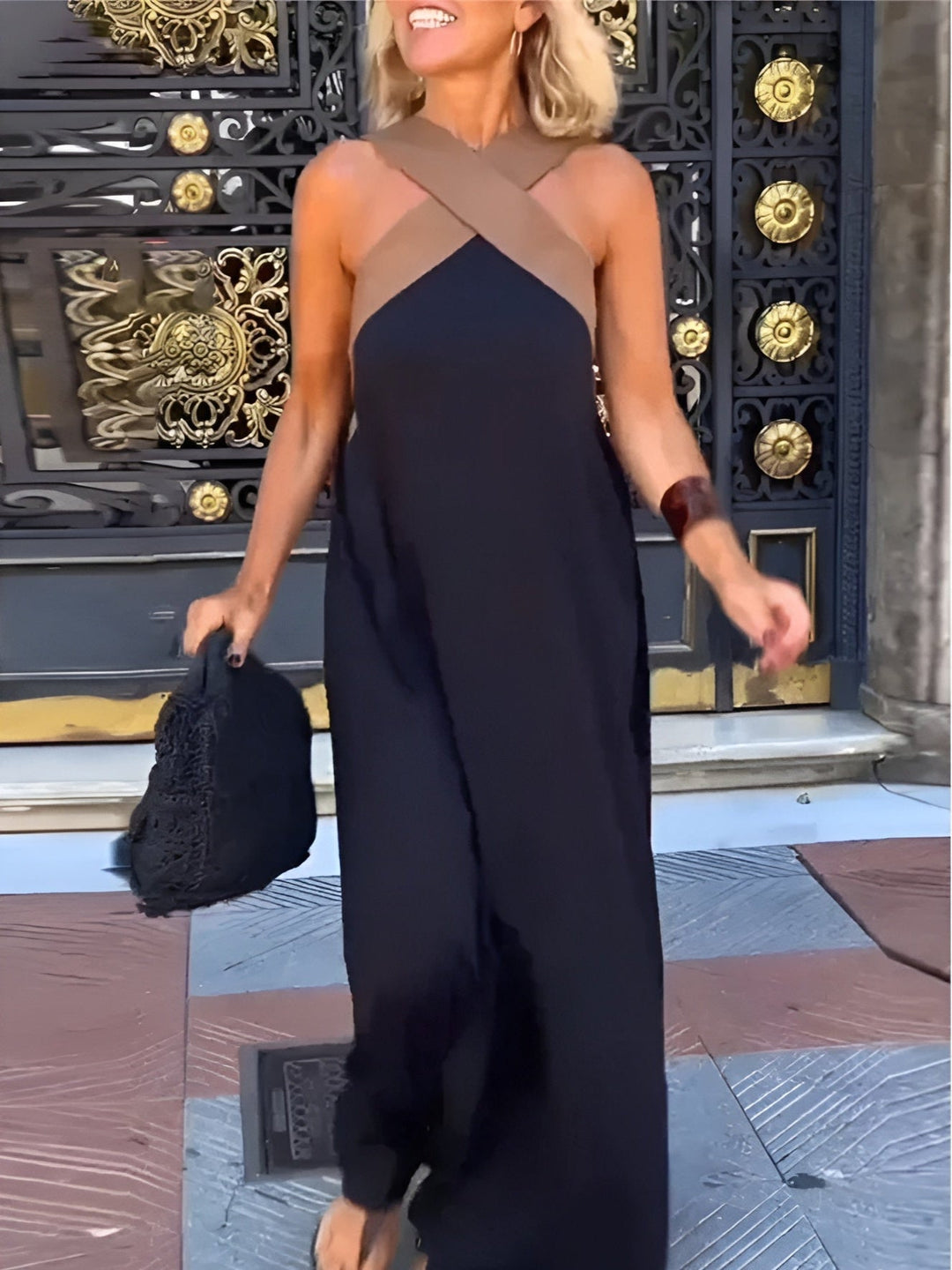 Women's breathable comfort crossed maxi dress in a flowy summer style.