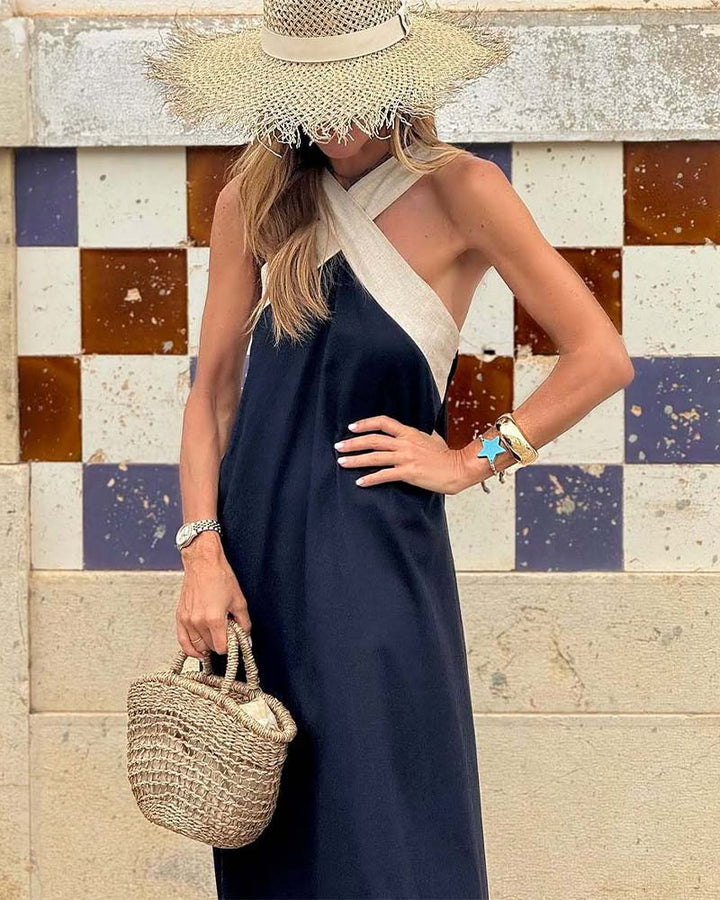 Women's versatile comfort crossed maxi dress, long, flowy, and breathable for summer elegance.