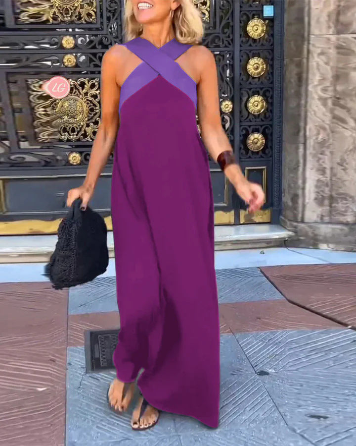 Casual yet elegant women's comfort maxi dress with a stylish crossed detail.