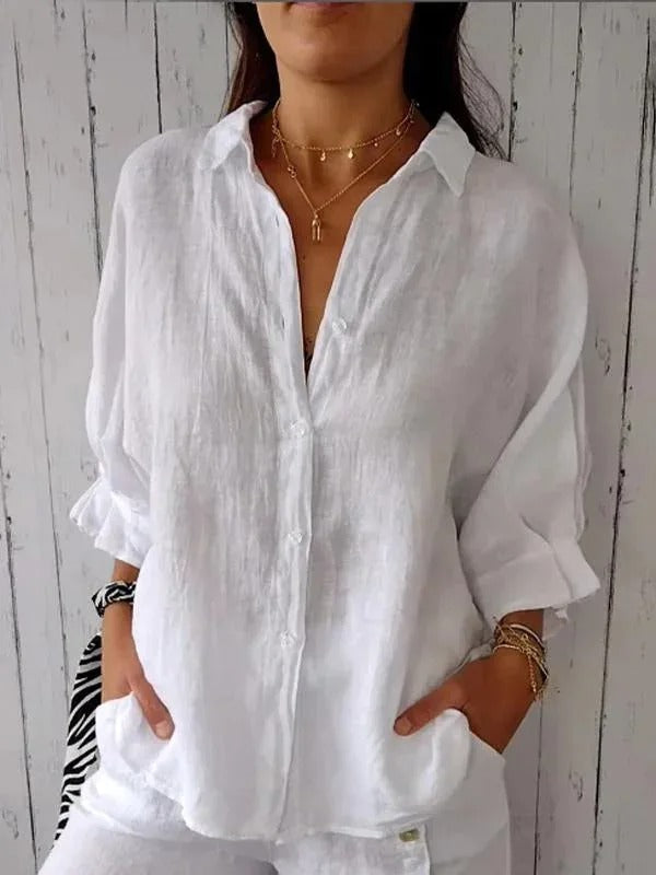 Women's breathable linen button-up shirt for effortless summer style.
