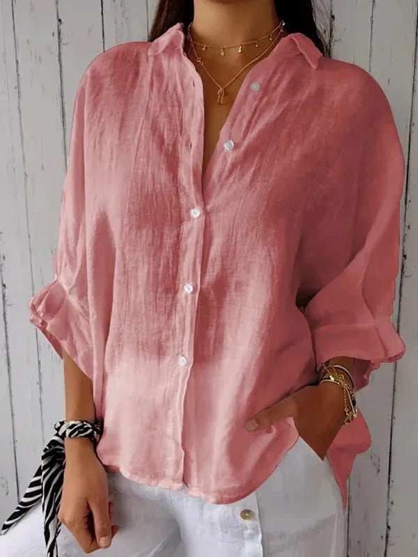Women's everyday linen button-up shirt, a stylish and breathable long sleeve top.