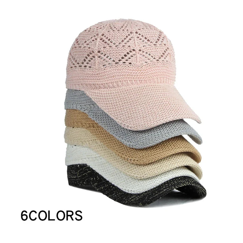 Women's breathable beach hat, adjustable mesh baseball cap for sun protection & outdoor activities.