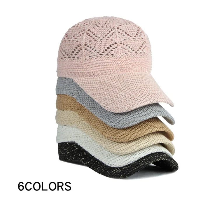 Women's breathable beach hat, adjustable mesh baseball cap for sun protection & outdoor activities.